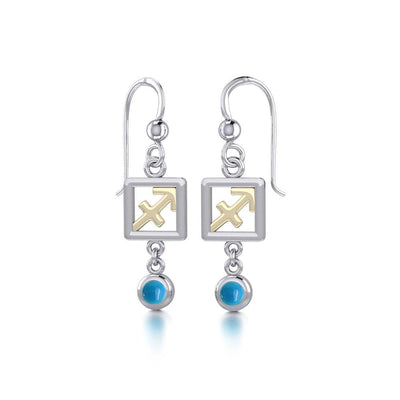 Sagittarius Zodiac Sign Silver and Gold Earrings Jewelry with Turquoise MER1777