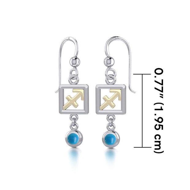 Sagittarius Zodiac Sign Silver and Gold Earrings Jewelry with Turquoise MER1777