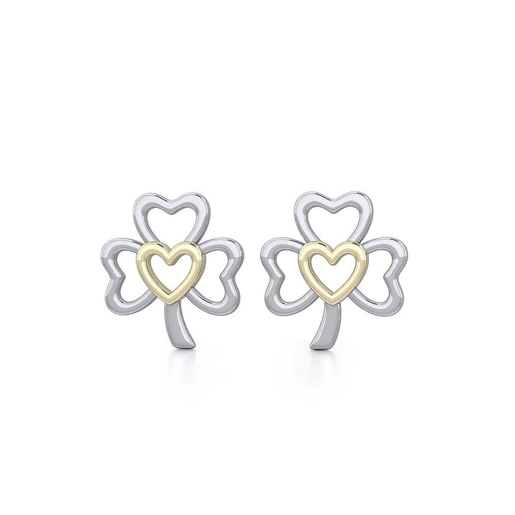 The Golden Heart in Shamrock Silver Post Earrings MER1778