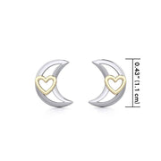 The Golden Heart in Crescent Moon Silver Post Earrings MER1779