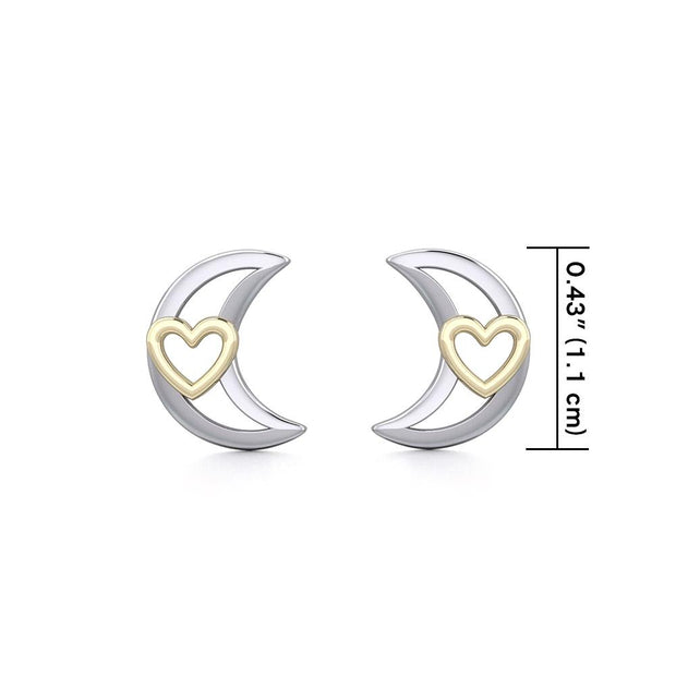 The Golden Heart in Crescent Moon Silver Post Earrings MER1779