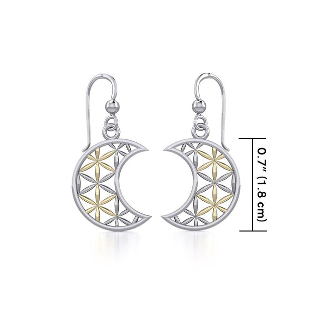 The Flower of Life in Crescent Moon Silver and Gold Earrings MER1780