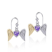 Gemstone Heart and Flying Angel Wings Silver and Gold Earrings MER1782