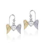 Gemstone Heart and Flying Angel Wings Silver and Gold Earrings MER1782