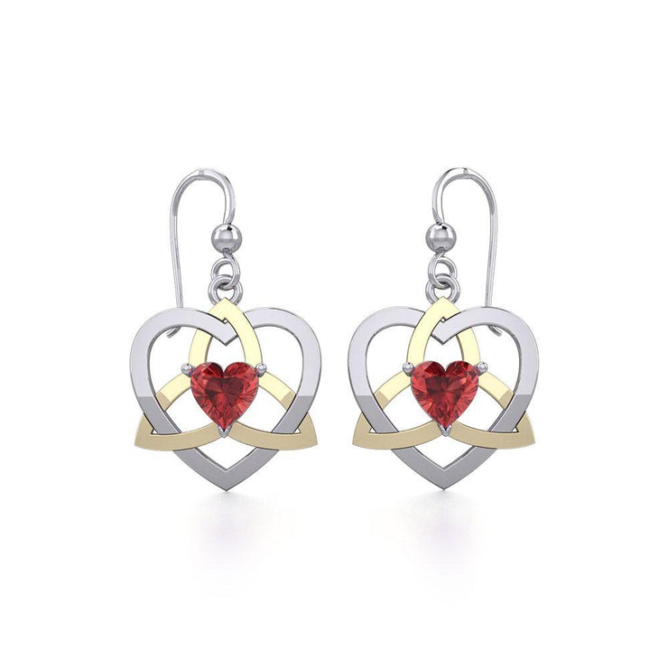The Celtic Trinity Heart Silver and Gold Earrings with Gemstone MER1788