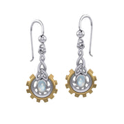 Steampunk Celtic Silver and Gold Accent Earrings with Oval Gemstone MER2117