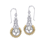 Steampunk Celtic Silver and Gold Accent Earrings with Marquise Gemstone MER2118