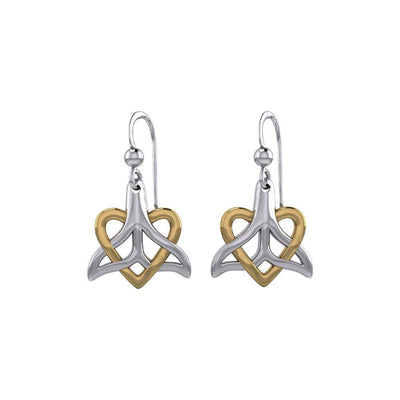 Whale Tail And Heart Silver With 14K Gold Accent Earrings MER2164