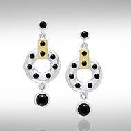 Black Magic Circle & Black Spinel Silver & Gold Earrings MER384