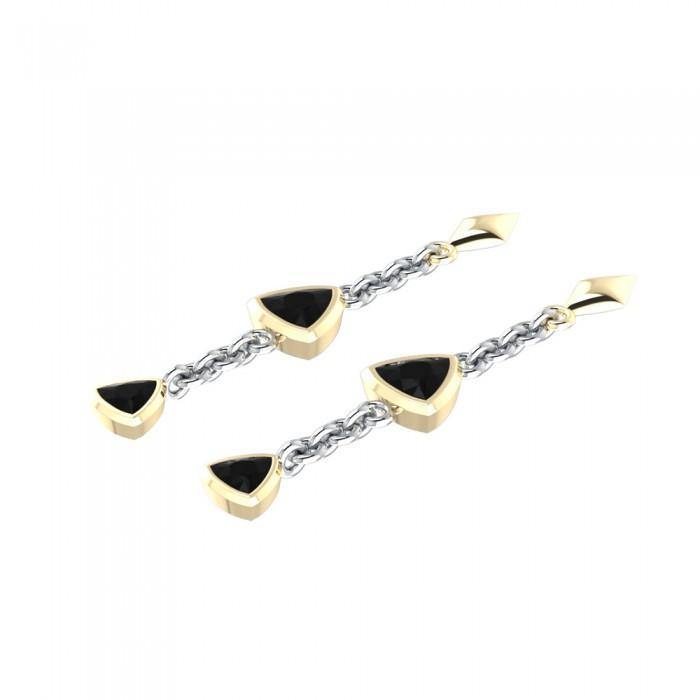 Black Magic Hanging Triangles Silver & Gold Earrings MER397