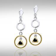Black Magic Triangle & Circles Silver & Gold Earrings MER398