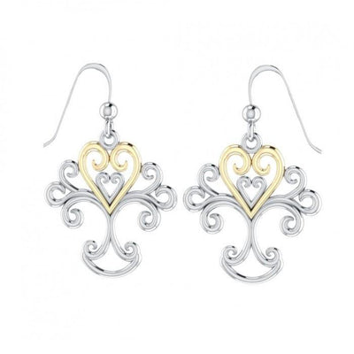 Heartfelt Tree of Life ~ 14k Gold accent and Sterling Silver Jewelry Earrings MER505