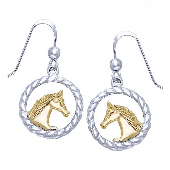 Friesian Horse in Rope Braid Silver & Gold Earrings MER535