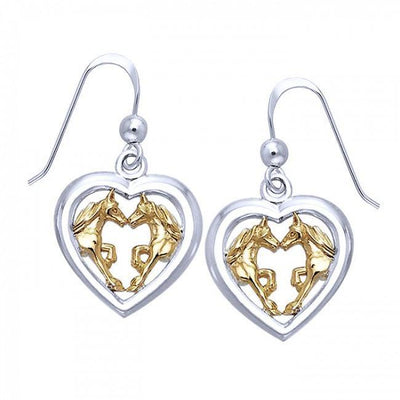 Friesian Horse Pair in Heart Silver & Gold Earrings MER536