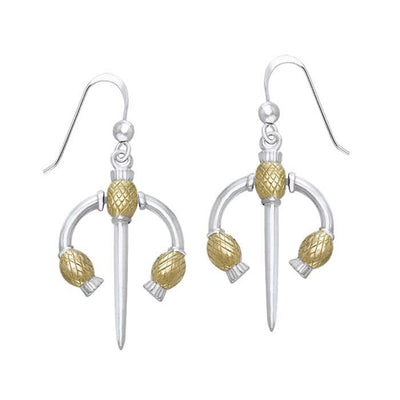 A symbolic inspiration ~ Sterling Silver Goddess Danu-inspired Thistle Hook Earrings Jewelry with 14k Gold accent MER551
