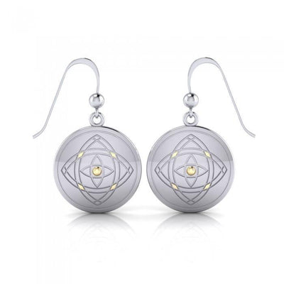 Be Focused, a life philosophy ~ Sterling Silver Jewelry Earrings Mandala with 14k gold accent MER563