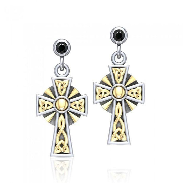 Wear your divine style ~ Sterling Silver Jewelry Celtic Cross Earrings with 18k Gold accent MER700