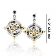 A magnificent inspiration of the Celtic pride ~ Celtic Four-Point Sterling Silver Earrings with 18k Gold and Gemstone MER702