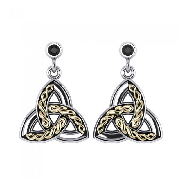 A showcase of everything special ~ Celtic Knotwork Trinity Sterling Silver Earrings with 18k Gold accent and Gemstone MER705