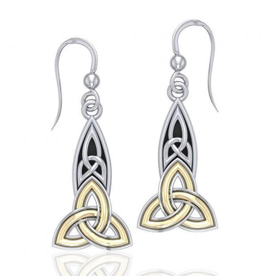The truth in the Holy Trinity ~ Celtic Knotwork Trinity Sterling Silver Dangle Earrings with 18k Gold accent MER707