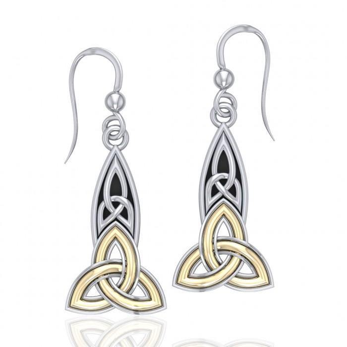 The truth in the Holy Trinity ~ Celtic Knotwork Trinity Sterling Silver Dangle Earrings with 18k Gold accent MER707