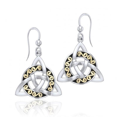 Celtic Knotwork Trinity Sterling Silver Hook Earrings with 18k Gold accent MER708