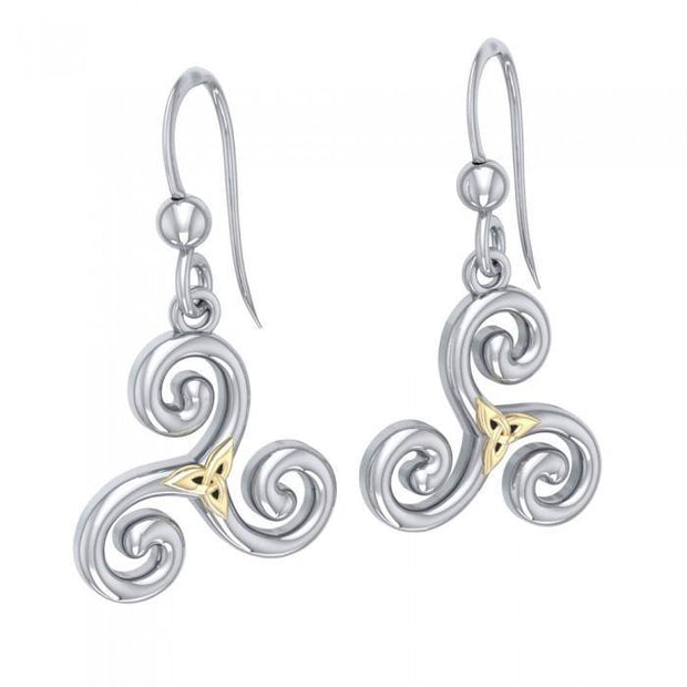 The road to eternal life ~ Sterling Silver Celtic Triquetra Dangle Earrings Jewelry with 18k Gold accent MER709