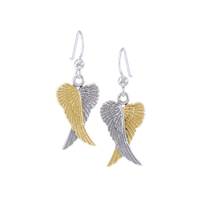 Angel Wings Silver and Gold Earrings MER928 - Peter Stone Wholesale