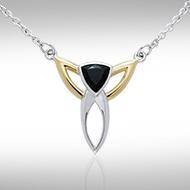 Black Magic Silver & Gold Art Deco Triangle Necklace MNC096