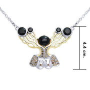 An impressive reminder of Dali’s art ~ fine Sterling Silver Necklace in 18k Gold overlay accented with Brown Diamonds and Black Spinel MNC137