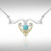 The elegance of Celtic Heritage ~ Sterling Silver Celtic Triquetra Necklace Jewelry with 14k Gold accent and Gemstone MNC162