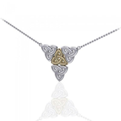 The bind to Universe continuity ~ Celtic Knotwork Trinity Sterling Silver Necklace Jewelry with 18k Gold accent MNC220