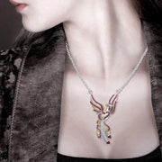 Mythical Phoenix arise! ~ Sterling Silver Jewelry Necklace with 14k Gold and Gemstone Accents MNC221