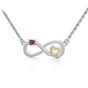 Infinity Heart Silver and Gold Necklace with Gemstone MNC485