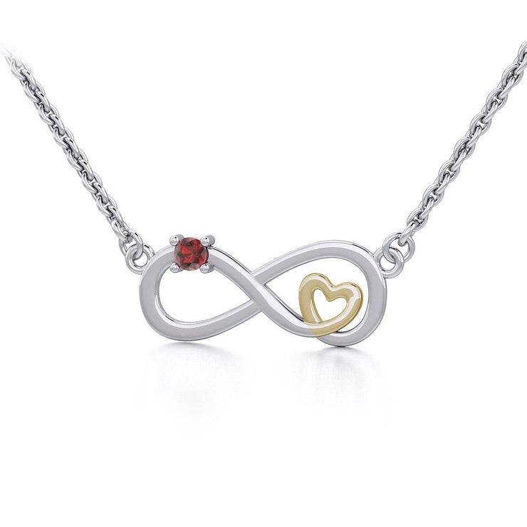 Infinity Heart Silver and Gold Necklace with Gemstone MNC485