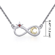 Infinity Moon and Star Silver and Gold Necklace with Gemstone MNC486