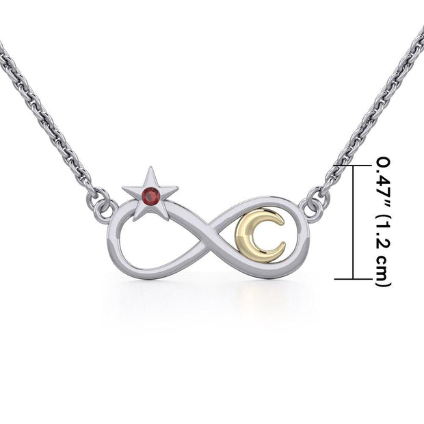 Infinity Moon and Star Silver and Gold Necklace with Gemstone MNC486