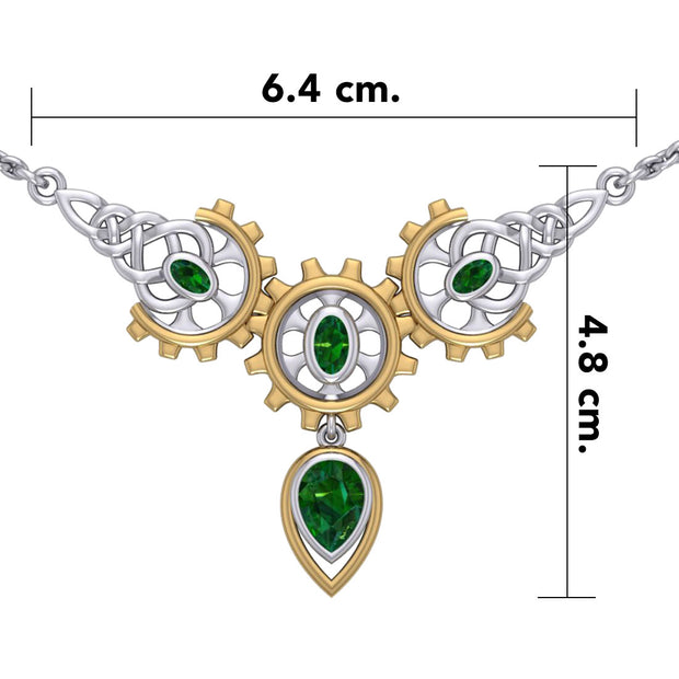 Steampunk Celtic Silver and Gold Accent Necklace with Gemstone MNC550