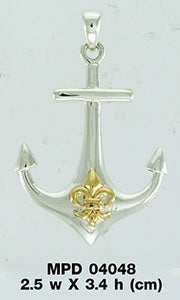 Anchored in the royalty of Fleur-de-Lis ~ Sterling Silver Jewelry Pendant with 14k Gold Accent MPD4048