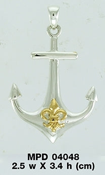 Anchored in the royalty of Fleur-de-Lis ~ Sterling Silver Jewelry Pendant with 14k Gold Accent MPD4048