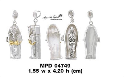 Egyptian Mummy Sarcophagus Protection Silver and Gold Pendant MPD4749