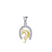 Horseshoe and Running Horse with Gems Silver and Gold Pendant MPD5761