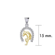 Horseshoe and Running Horse with Gems Silver and Gold Pendant MPD5761