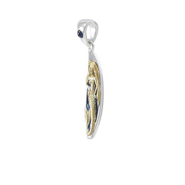 Mermaid Surfboard Gold Accent Sterling Silver Pendant MPD077