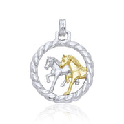 The strength in pair ~ Sterling Silver Friesian Horses in Rope Braid Pendant Jewelry with 14k Gold Accent MPD1079