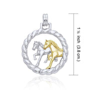 The strength in pair ~ Sterling Silver Friesian Horses in Rope Braid Pendant Jewelry with 14k Gold Accent MPD1079