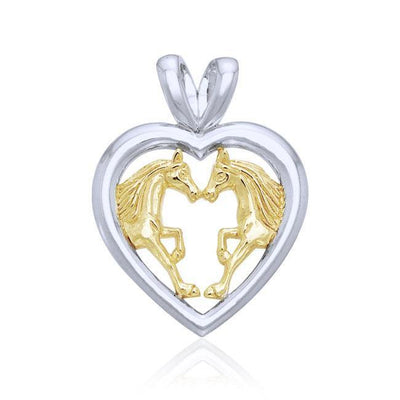 Friesian Horses unsurpassed love ~ Sterling Silver Pendant Jewelry with 14k Gold Accent MPD1080