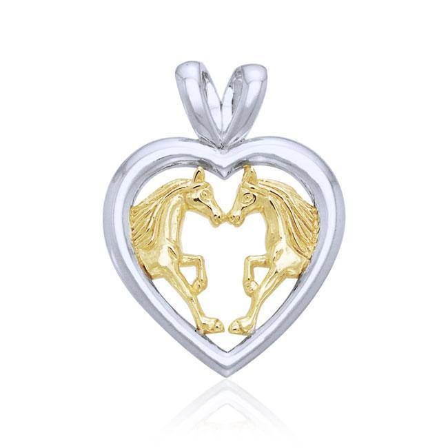Friesian Horses unsurpassed love ~ Sterling Silver Pendant Jewelry with 14k Gold Accent MPD1080