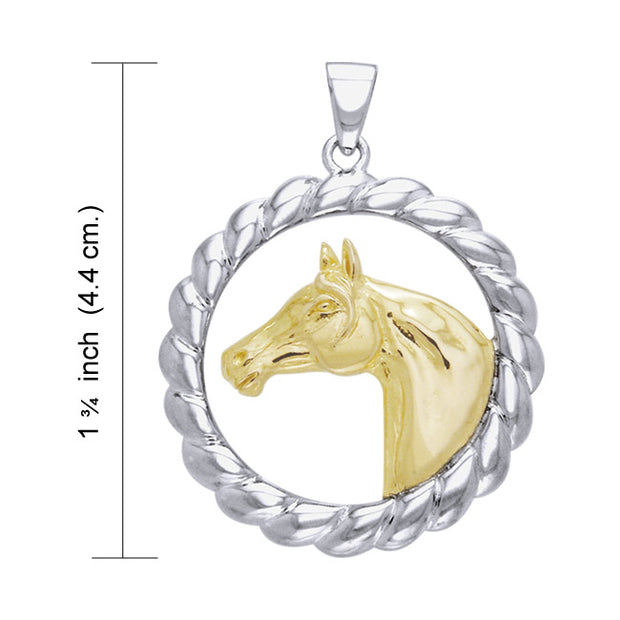 Classic and noble ~ Sterling Silver Friesian Horse in Rope Braid Pendant Jewelry with 14k Gold Accent MPD1081
