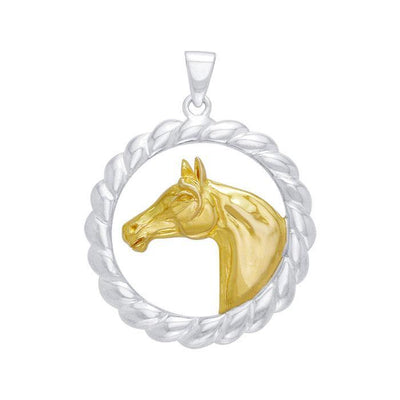 Classic and noble ~ Sterling Silver Friesian Horse in Rope Braid Pendant Jewelry with 14k Gold Accent MPD1081